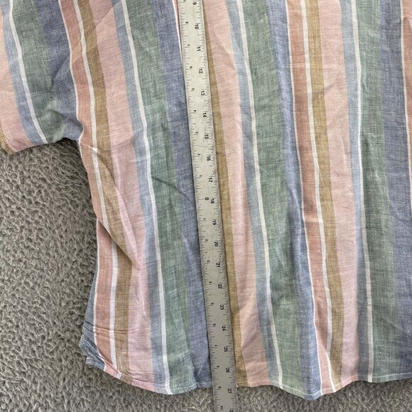Garnet Hill Top Womens 18  Pink Green Stripes Collared 100% Linen Button Up - Picture 8 of 11